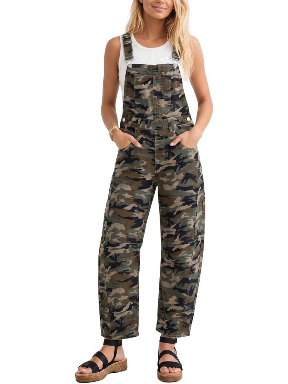 Stylish Women's Denim Bib Overalls, Barrel Leg Jumpsuit with Adjustable Straps